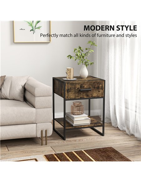 HOMCOM Modern Bedside Table - Rustic Brown - pic 173529 | FastDaddyshop