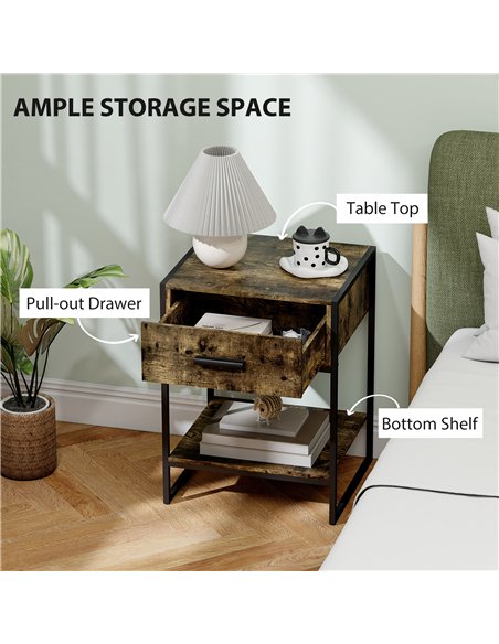 HOMCOM Modern Bedside Table - Rustic Brown - pic 173530 | FastDaddyshop
