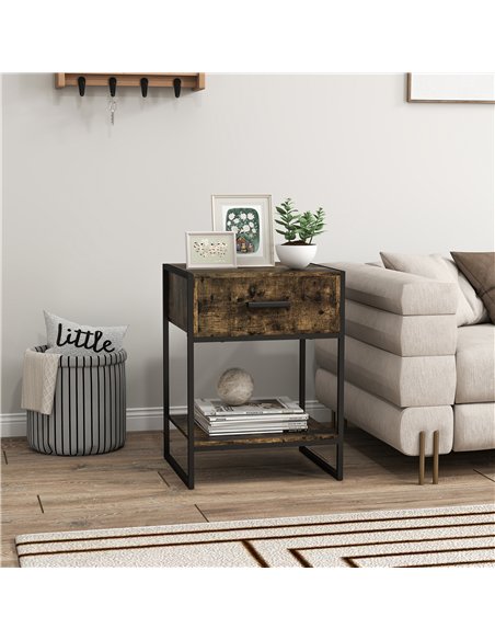 HOMCOM Modern Bedside Table - Rustic Brown - pic 173533 | FastDaddyshop
