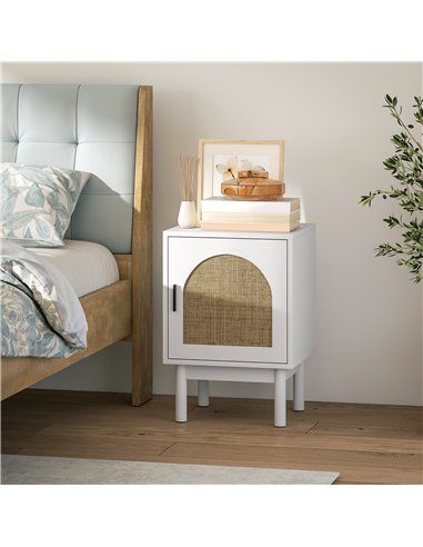HOMCOM Rattan Bedside Table for Bedroom - White