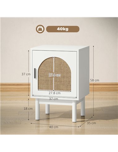 HOMCOM Rattan Bedside Table for Bedroom - White