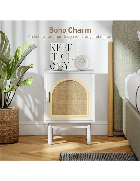 HOMCOM Rattan Bedside Table for Bedroom - White - pic 173548 | FastDaddyshop