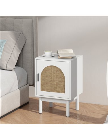 HOMCOM Rattan Bedside Table for Bedroom - White