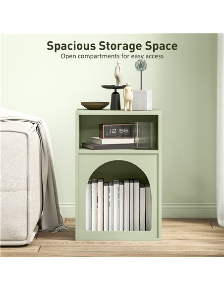 HOMCOM Bedside Table with 2 Open Compartments - Light Green - pic 173557 | FastDaddyshop