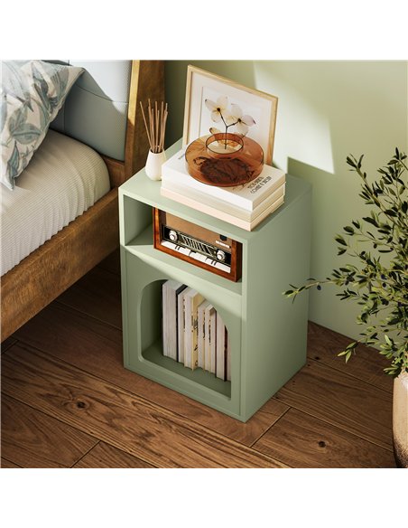 HOMCOM Bedside Table with 2 Open Compartments - Light Green - pic 173558 | FastDaddyshop