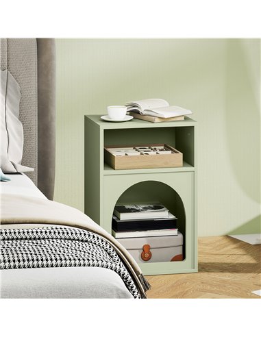 HOMCOM Bedside Table with 2 Open Compartments - Light Green
