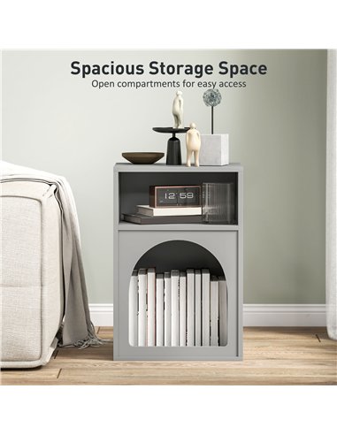 HOMCOM Bedside Table with 2 Open Compartments - Grey
