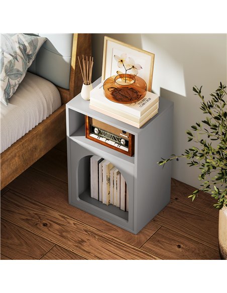 HOMCOM Bedside Table with 2 Open Compartments - Grey - pic 173576 | FastDaddyshop