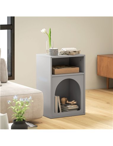 HOMCOM Bedside Table with 2 Open Compartments - Grey