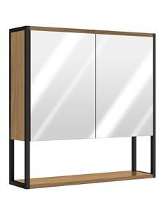 HOMCOM Bathroom Mirror Cabinet with Soft-Close Doors and Adjustable Shelf - Natural Wood Finish