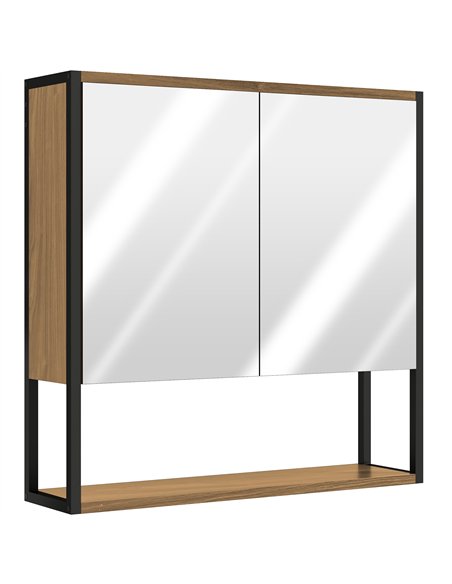 HOMCOM Bathroom Mirror Cabinet with Soft-Close Doors and Adjustable Shelf - Natural Wood Finish - pic 173580 | FastDaddyshop
