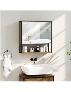 HOMCOM Bathroom Mirror Cabinet with Soft-Close Doors and Adjustable Shelf - Natural Wood Finish 2