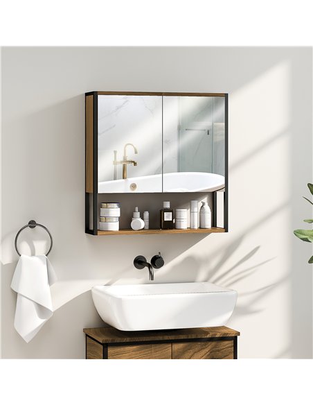 HOMCOM Bathroom Mirror Cabinet with Soft-Close Doors and Adjustable Shelf - Natural Wood Finish - pic 173581 | FastDaddyshop