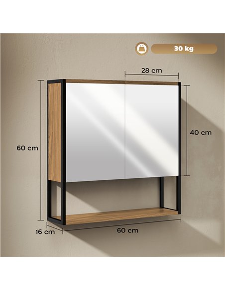 HOMCOM Bathroom Mirror Cabinet with Soft-Close Doors and Adjustable Shelf - Natural Wood Finish - pic 173582 | FastDaddyshop