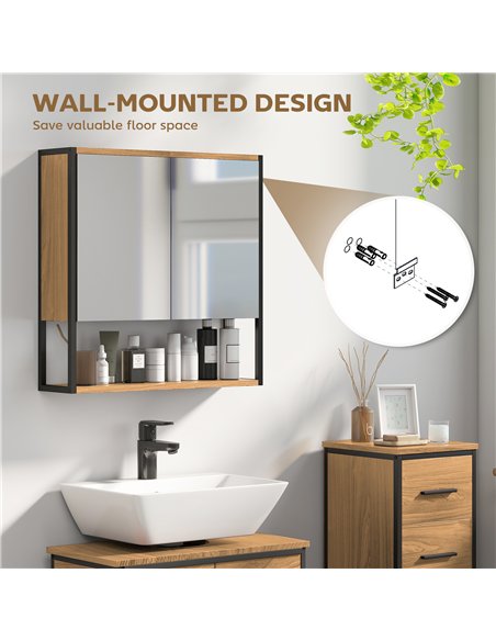 HOMCOM Bathroom Mirror Cabinet with Soft-Close Doors and Adjustable Shelf - Natural Wood Finish - pic 173587 | FastDaddyshop