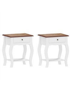 HOMCOM 2pcs Bedside Tables with Drawer, French Style Bedside Cabinets with Open Shelf for Bedroom, Living Room, White