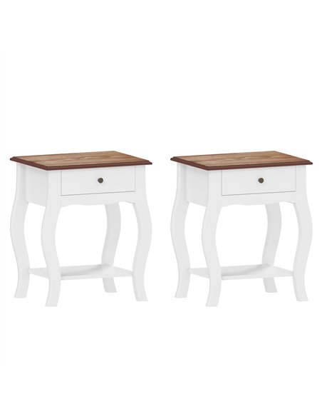 HOMCOM 2pcs Bedside Tables with Drawer, French Style Bedside Cabinets with Open Shelf for Bedroom, Living Room, White - pic 173589 | FastDaddyshop