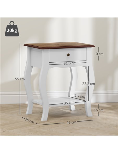 HOMCOM 2pcs Bedside Tables with Drawer, French Style Bedside Cabinets with Open Shelf for Bedroom, Living Room, White - pic 173591 | FastDaddyshop