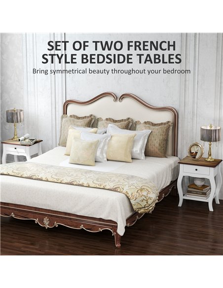 HOMCOM 2pcs Bedside Tables with Drawer, French Style Bedside Cabinets with Open Shelf for Bedroom, Living Room, White - pic 173592 | FastDaddyshop