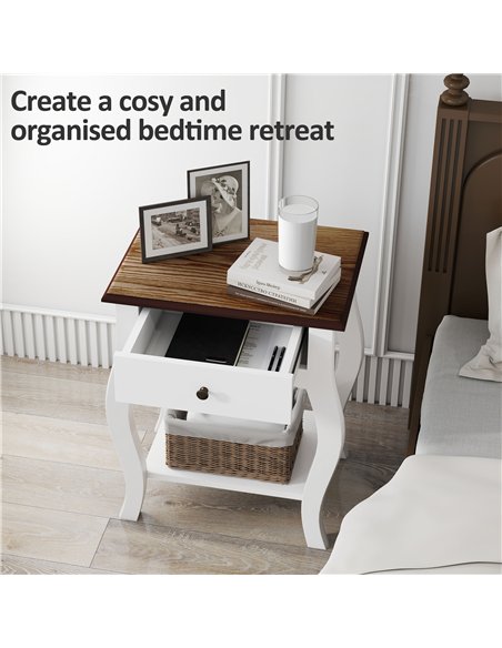 HOMCOM 2pcs Bedside Tables with Drawer, French Style Bedside Cabinets with Open Shelf for Bedroom, Living Room, White - pic 173593 | FastDaddyshop