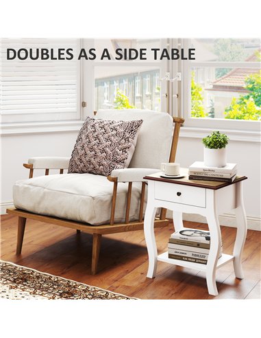 HOMCOM 2pcs Bedside Tables with Drawer, French Style Bedside Cabinets with Open Shelf for Bedroom, Living Room, White