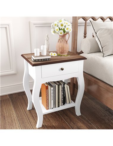 HOMCOM 2pcs Bedside Tables with Drawer, French Style Bedside Cabinets with Open Shelf for Bedroom, Living Room, White
