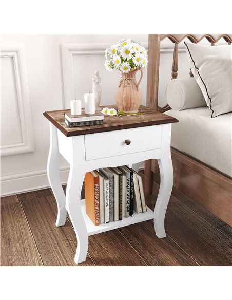 HOMCOM 2pcs Bedside Tables with Drawer, French Style Bedside Cabinets with Open Shelf for Bedroom, Living Room, White - pic 173596 | FastDaddyshop