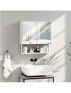 HOMCOM Bathroom Mirror Cabinet with Soft-Close Doors and Adjustable Shelf - White 2