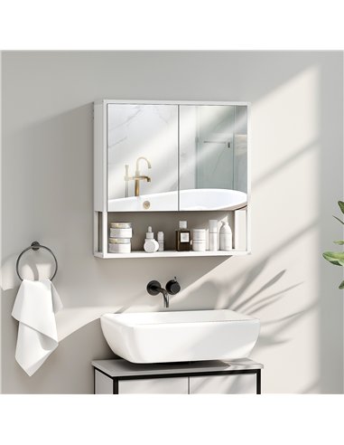 HOMCOM Bathroom Mirror Cabinet with Soft-Close Doors and Adjustable Shelf - White