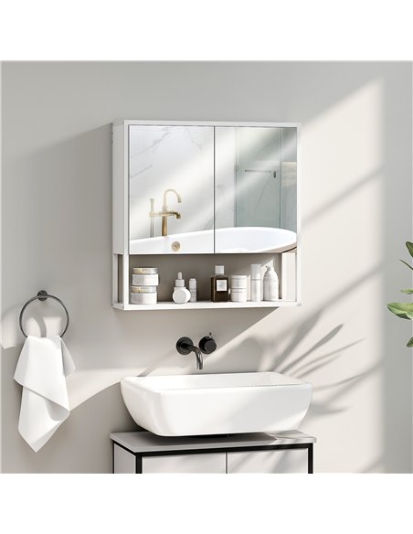 HOMCOM Bathroom Mirror Cabinet with Soft-Close Doors and Adjustable Shelf - White - pic 173599 | FastDaddyshop