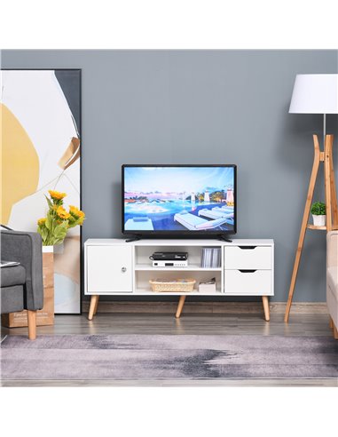 Homcom 1200mm Scandinavian-Style TV Stand with Drawers & Cabinet, White