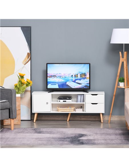 Homcom 1200mm Scandinavian-Style TV Stand with Drawers & Cabinet, White - pic 17360 | FastDaddyshop