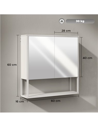 HOMCOM Bathroom Mirror Cabinet with Soft-Close Doors and Adjustable Shelf - White