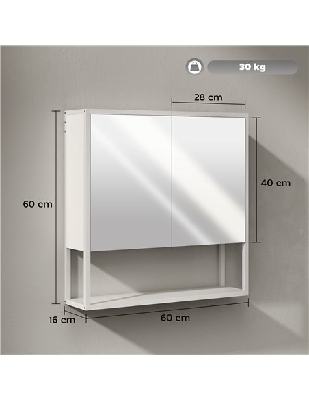 HOMCOM Bathroom Mirror Cabinet with Soft-Close Doors and Adjustable Shelf - White - pic 173600 | FastDaddyshop