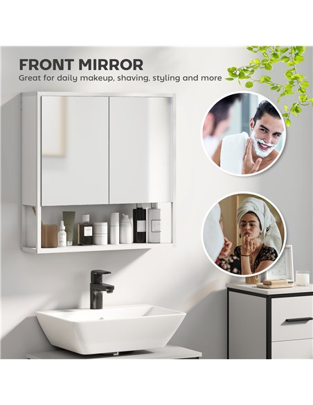 HOMCOM Bathroom Mirror Cabinet with Soft-Close Doors and Adjustable Shelf - White - pic 173601 | FastDaddyshop