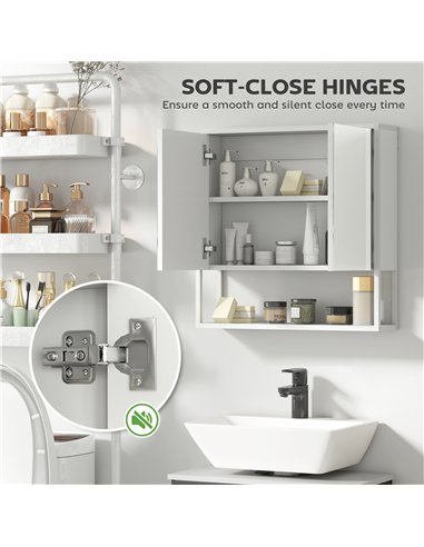 HOMCOM Bathroom Mirror Cabinet with Soft-Close Doors and Adjustable Shelf - White