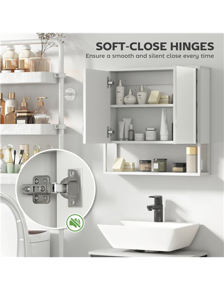 HOMCOM Bathroom Mirror Cabinet with Soft-Close Doors and Adjustable Shelf - White - pic 173602 | FastDaddyshop