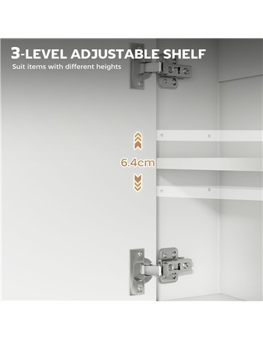 HOMCOM Bathroom Mirror Cabinet with Soft-Close Doors and Adjustable Shelf - White