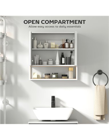 HOMCOM Bathroom Mirror Cabinet with Soft-Close Doors and Adjustable Shelf - White