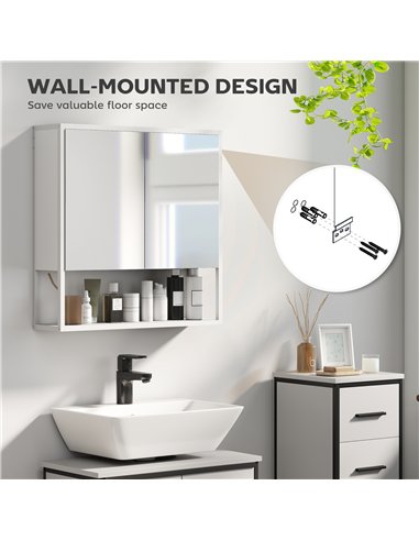 HOMCOM Bathroom Mirror Cabinet with Soft-Close Doors and Adjustable Shelf - White
