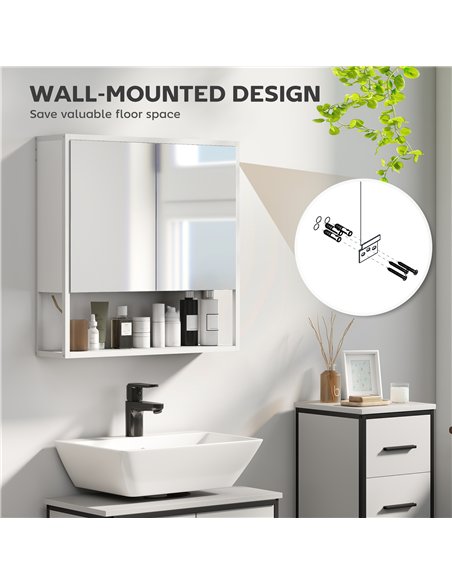 HOMCOM Bathroom Mirror Cabinet with Soft-Close Doors and Adjustable Shelf - White - pic 173605 | FastDaddyshop