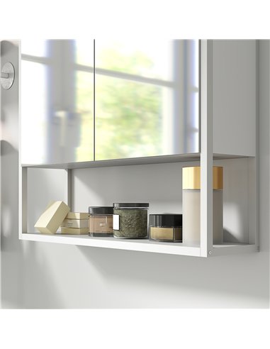 HOMCOM Bathroom Mirror Cabinet with Soft-Close Doors and Adjustable Shelf - White