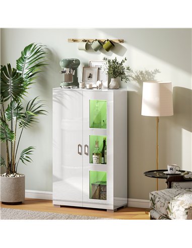 HOMCOM High Gloss Sideboard, Display Cabinet with 16-Colour RGB LED Lights and Remote Control, Modern Storage Cupboard with Glas