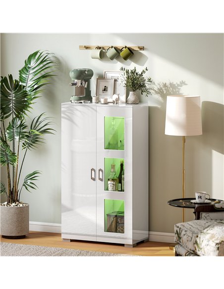 HOMCOM High Gloss Sideboard, Display Cabinet with 16-Colour RGB LED Lights and Remote Control, Modern Storage Cupboard with Glas - pic 173608 | FastDaddyshop