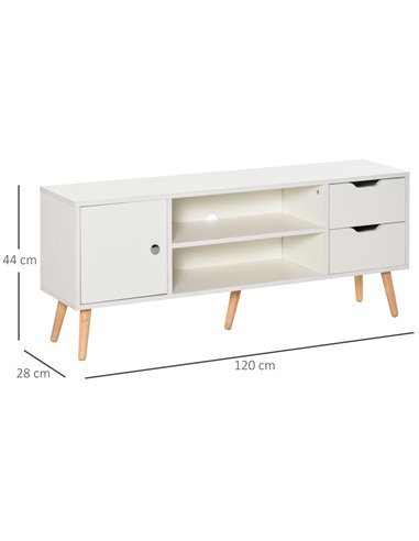 Homcom 1200mm Scandinavian-Style TV Stand with Drawers & Cabinet, White