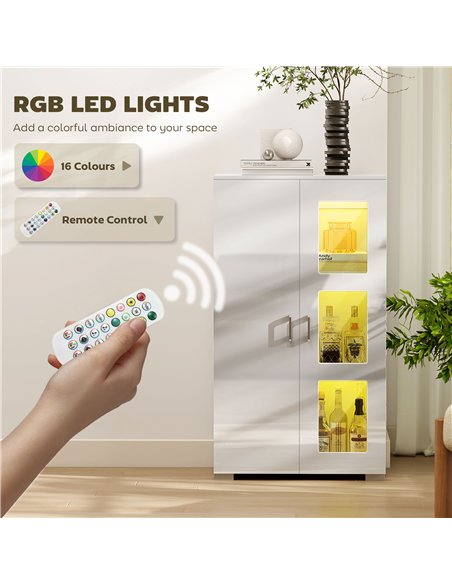 HOMCOM High Gloss Sideboard, Display Cabinet with 16-Colour RGB LED Lights and Remote Control, Modern Storage Cupboard with Glas - pic 173610 | FastDaddyshop