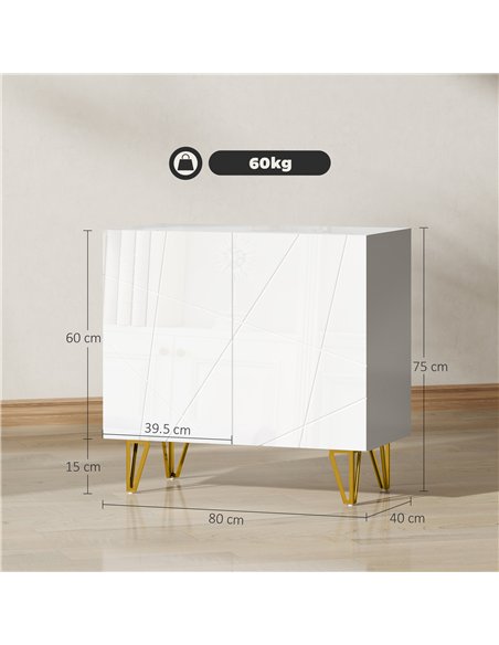 HOMCOM Modern Luxe High Gloss Sideboard, with Hairpin Legs - White - pic 173627 | FastDaddyshop