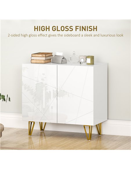 HOMCOM Modern Luxe High Gloss Sideboard, with Hairpin Legs - White - pic 173628 | FastDaddyshop
