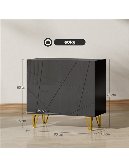 HOMCOM Modern Luxe High Gloss Sideboard, with Hairpin Legs - Black - pic 173636 | FastDaddyshop