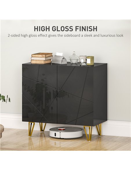 HOMCOM Modern Luxe High Gloss Sideboard, with Hairpin Legs - Black - pic 173637 | FastDaddyshop
